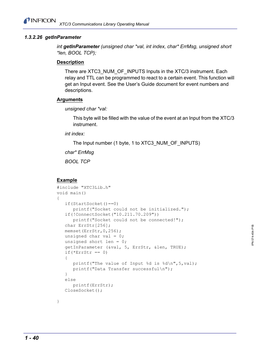 26 getinparameter | INFICON XTC/3 Thin Film Deposition Controller Communications Library Operating Manual User Manual | Page 54 / 84