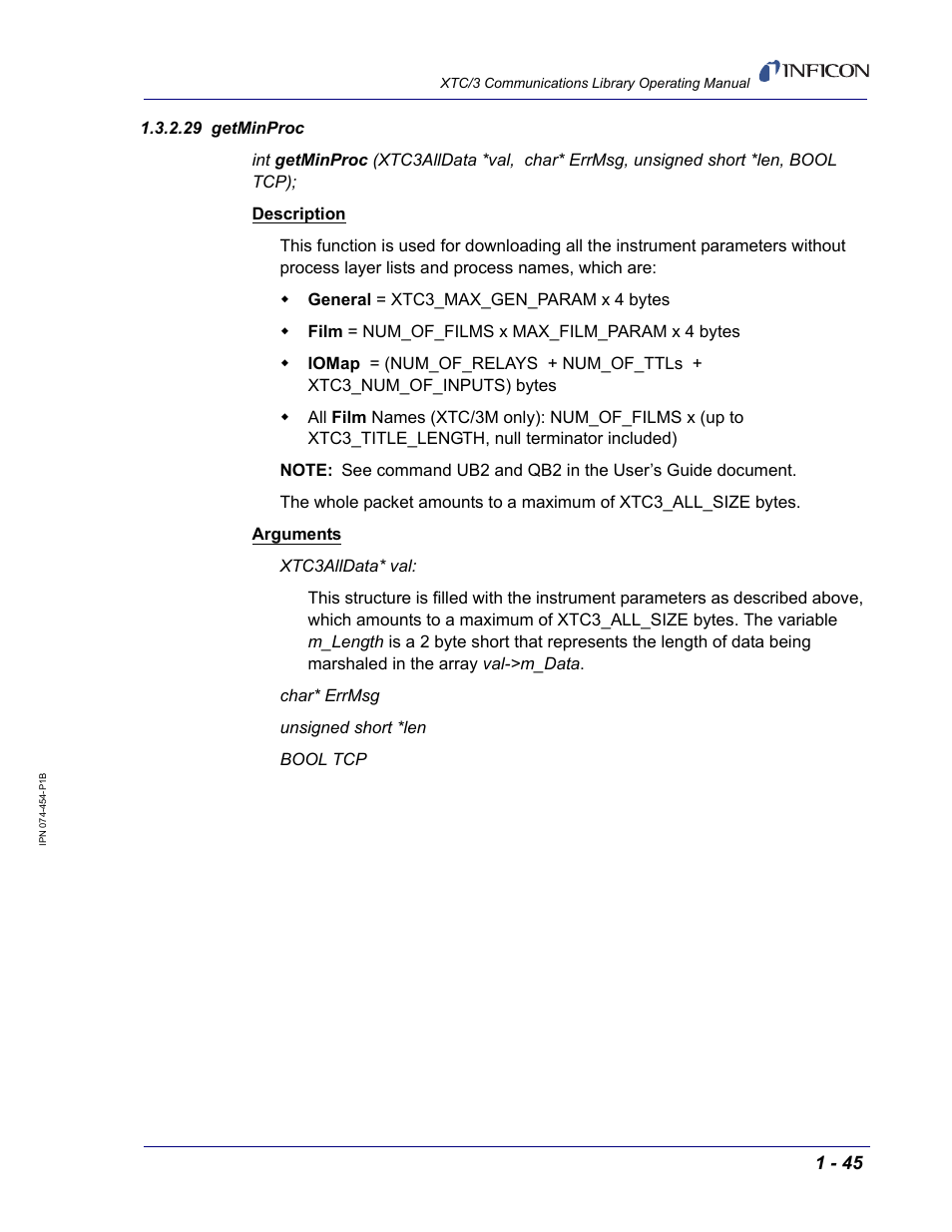 29 getminproc | INFICON XTC/3 Thin Film Deposition Controller Communications Library Operating Manual User Manual | Page 59 / 84