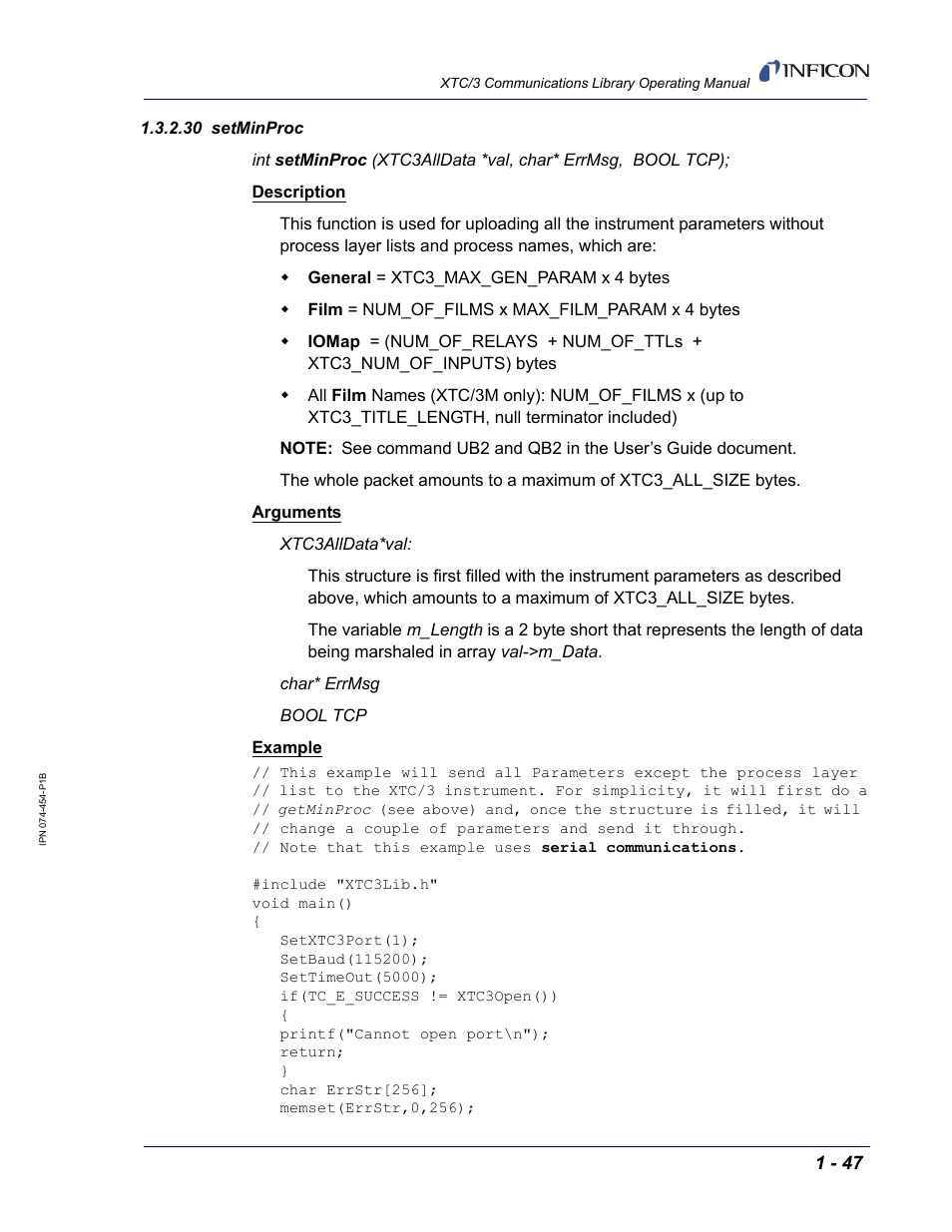 30 setminproc | INFICON XTC/3 Thin Film Deposition Controller Communications Library Operating Manual User Manual | Page 61 / 84