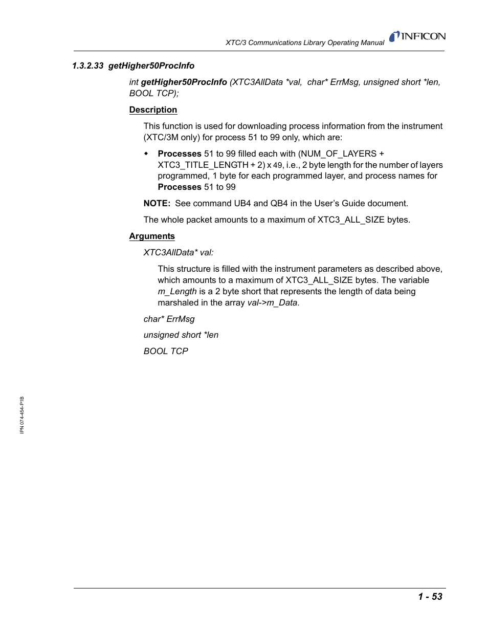 33 gethigher50procinfo | INFICON XTC/3 Thin Film Deposition Controller Communications Library Operating Manual User Manual | Page 67 / 84