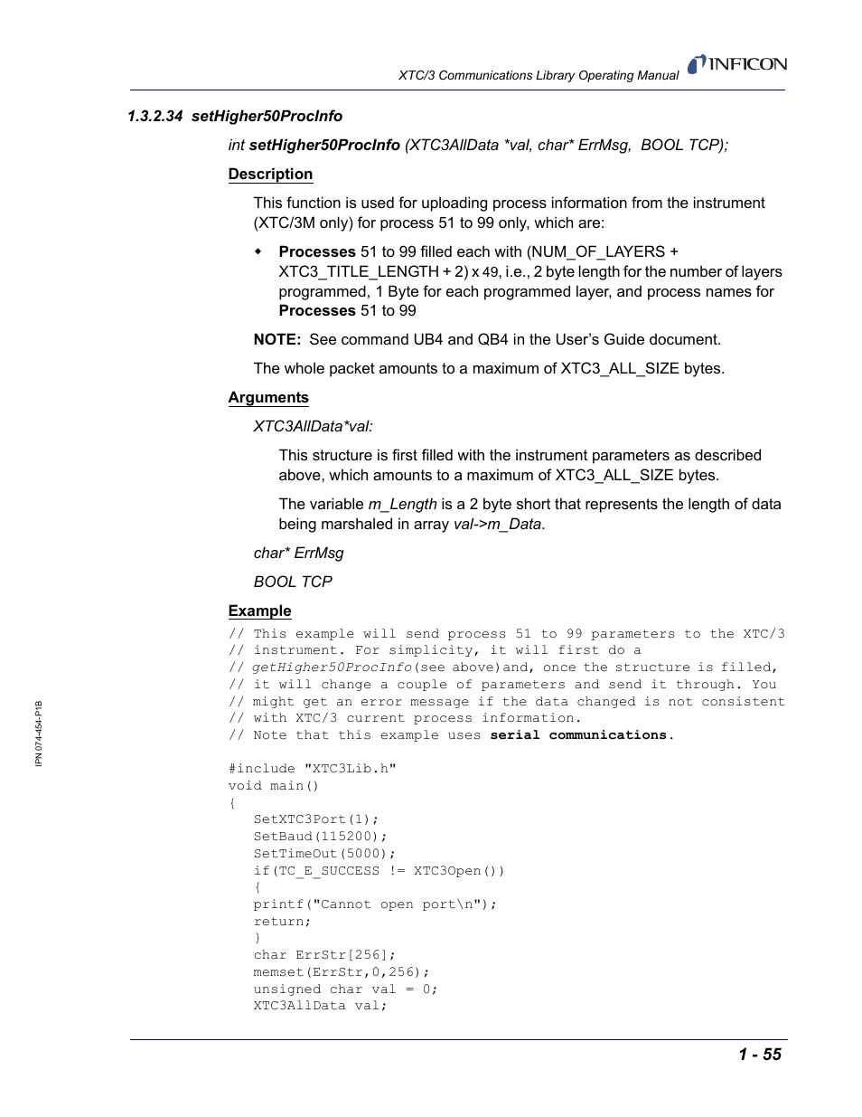 34 sethigher50procinfo | INFICON XTC/3 Thin Film Deposition Controller Communications Library Operating Manual User Manual | Page 69 / 84
