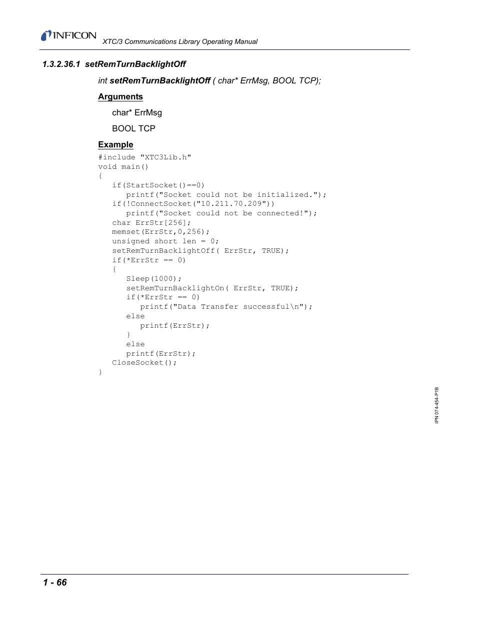 1 setremturnbacklightoff | INFICON XTC/3 Thin Film Deposition Controller Communications Library Operating Manual User Manual | Page 80 / 84