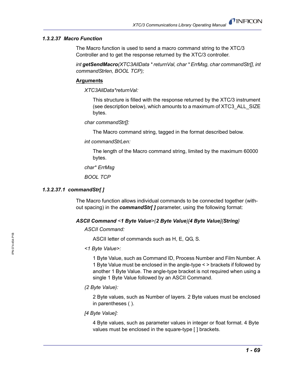 37 macro function, 1 commandstr | INFICON XTC/3 Thin Film Deposition Controller Communications Library Operating Manual User Manual | Page 83 / 84