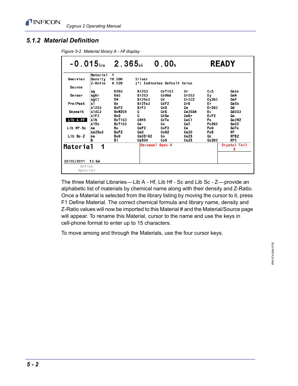 2 material definition, Section 5.1.2, Section | INFICON Cygnus 2 Thin Film Deposition Controller User Manual | Page 100 / 274