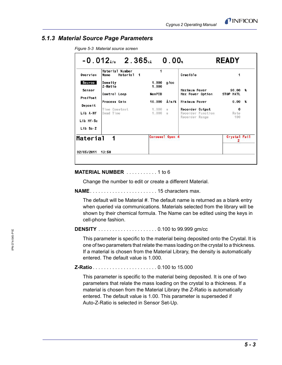 Figure 5-3, 3 material source page parameters | INFICON Cygnus 2 Thin Film Deposition Controller User Manual | Page 101 / 274