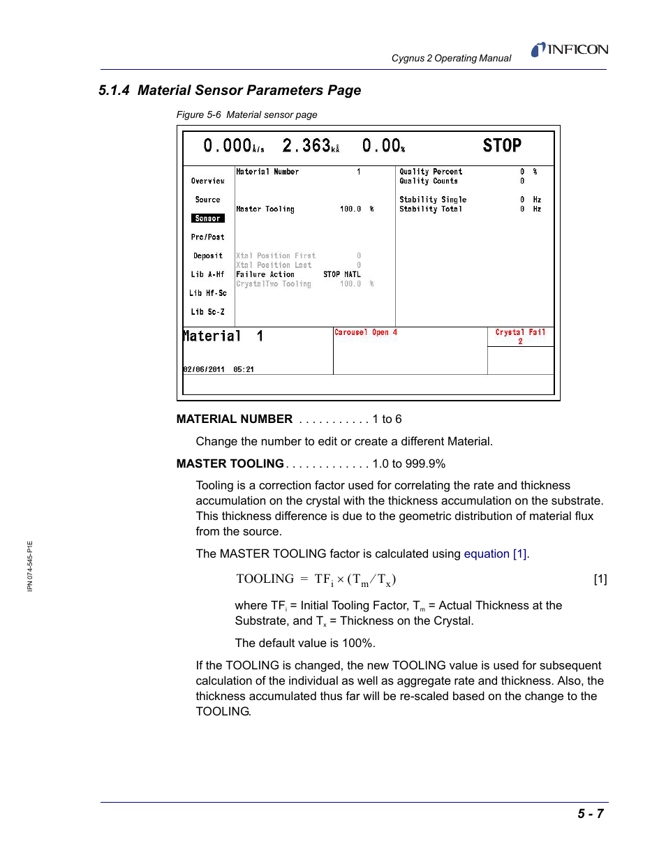 4 material sensor parameters page | INFICON Cygnus 2 Thin Film Deposition Controller User Manual | Page 105 / 274