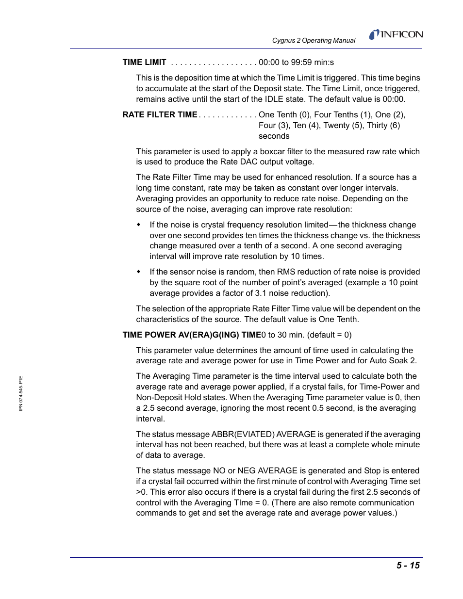 INFICON Cygnus 2 Thin Film Deposition Controller User Manual | Page 113 / 274