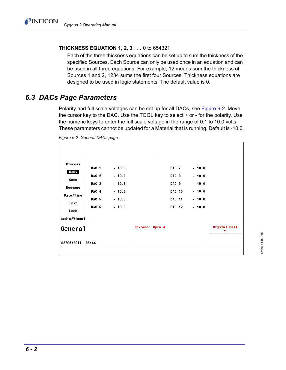 3 dacs page parameters | INFICON Cygnus 2 Thin Film Deposition Controller User Manual | Page 118 / 274