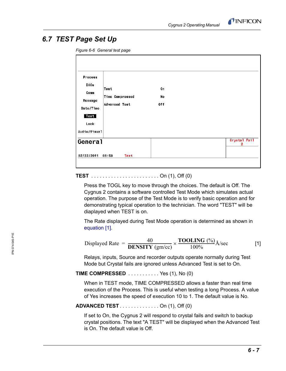 7 test page set up | INFICON Cygnus 2 Thin Film Deposition Controller User Manual | Page 123 / 274