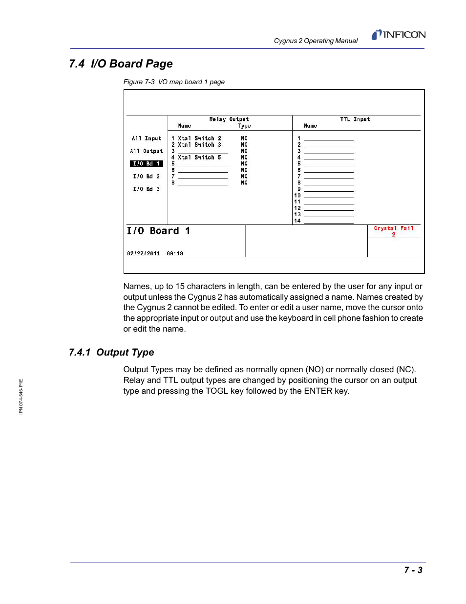1 output type, 4 i/o board page | INFICON Cygnus 2 Thin Film Deposition Controller User Manual | Page 129 / 274