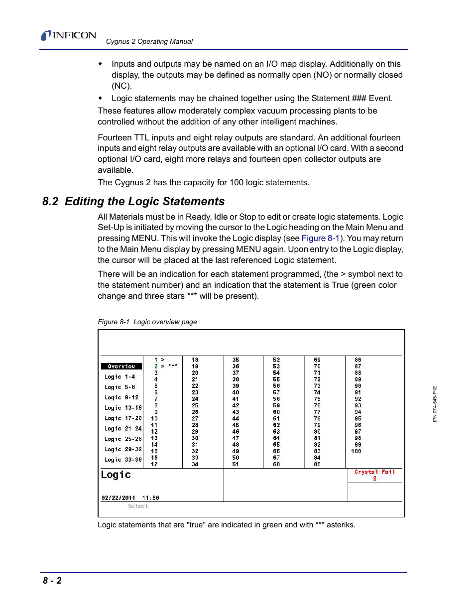 2 editing the logic statements | INFICON Cygnus 2 Thin Film Deposition Controller User Manual | Page 132 / 274