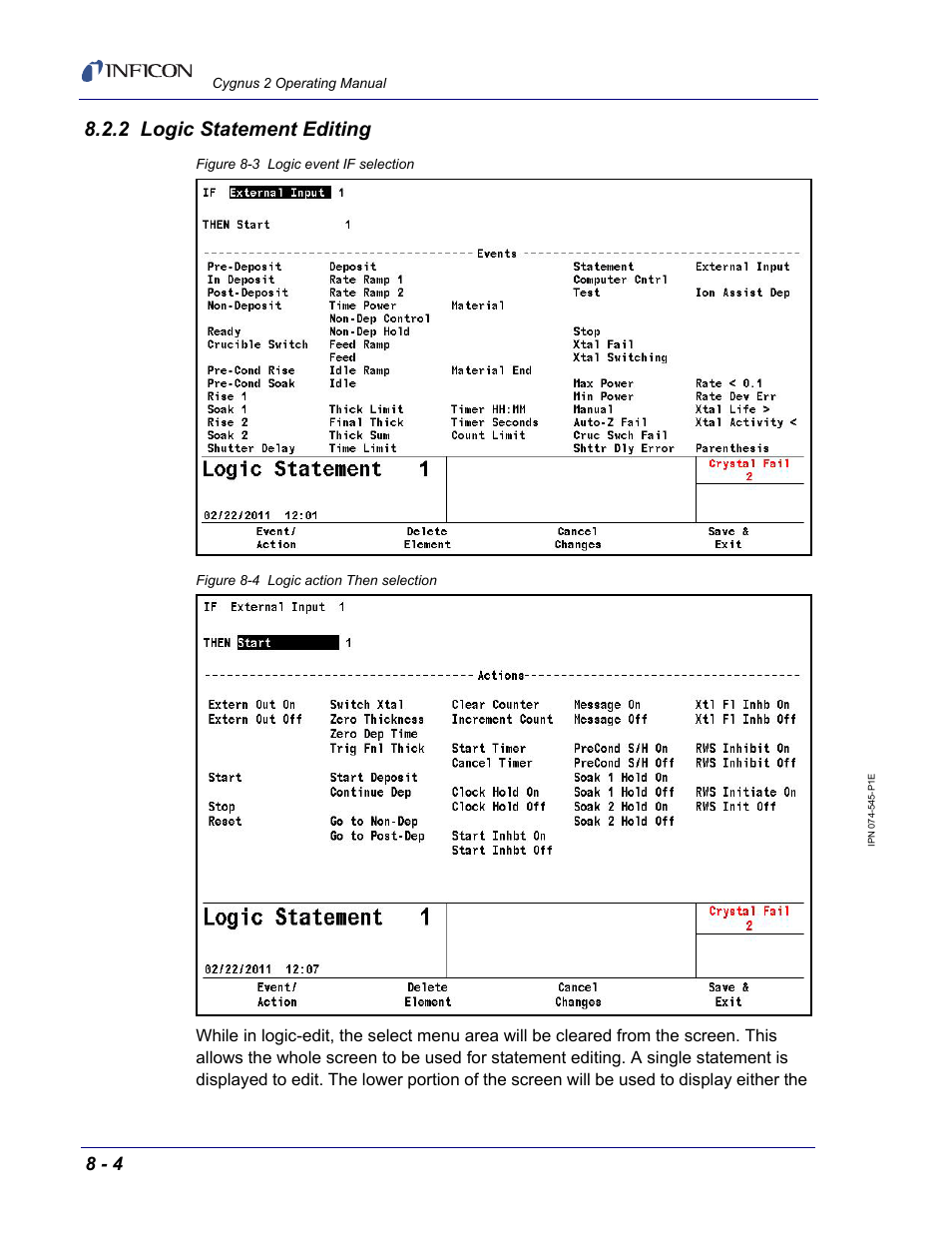 2 logic statement editing | INFICON Cygnus 2 Thin Film Deposition Controller User Manual | Page 134 / 274