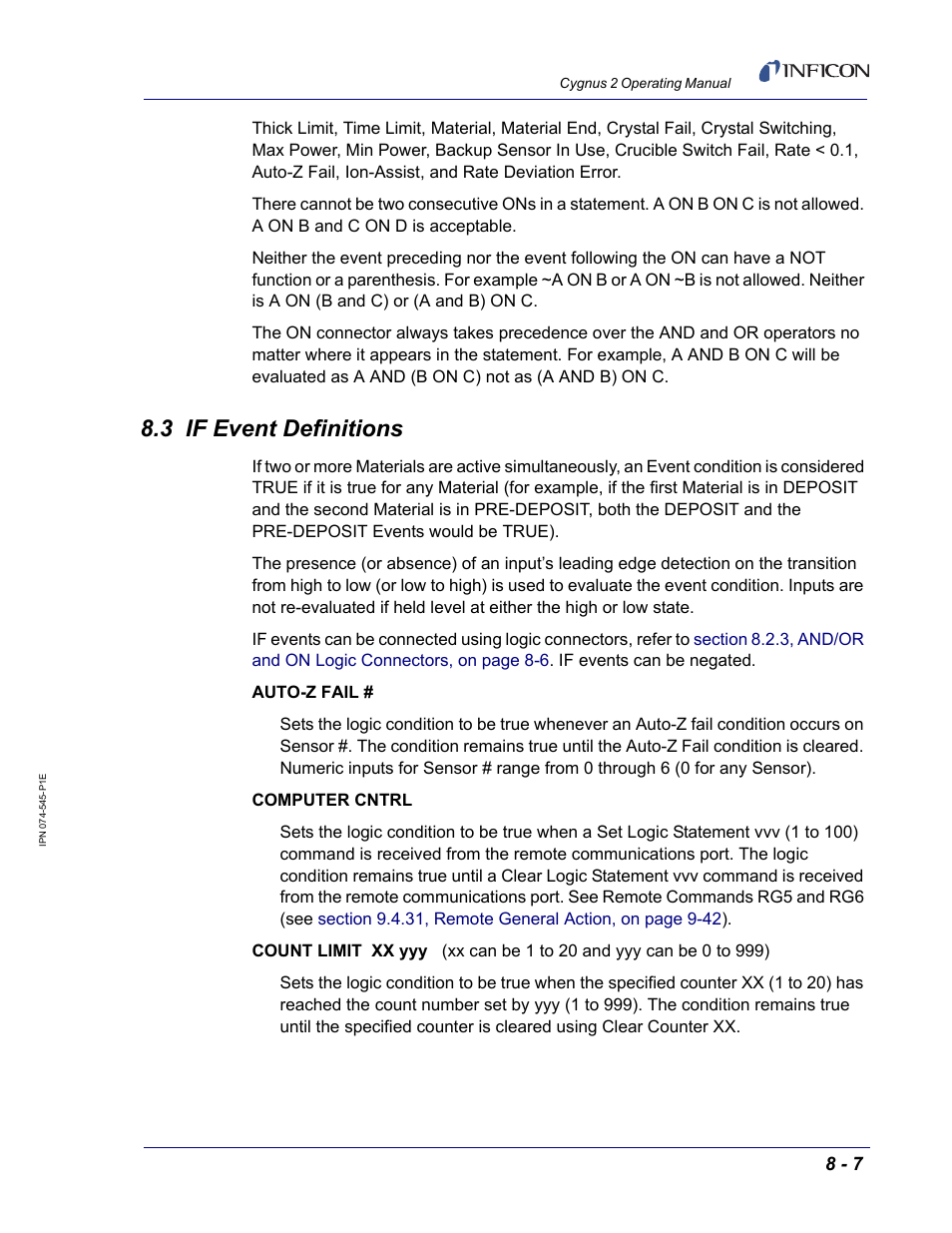 3 if event definitions | INFICON Cygnus 2 Thin Film Deposition Controller User Manual | Page 137 / 274