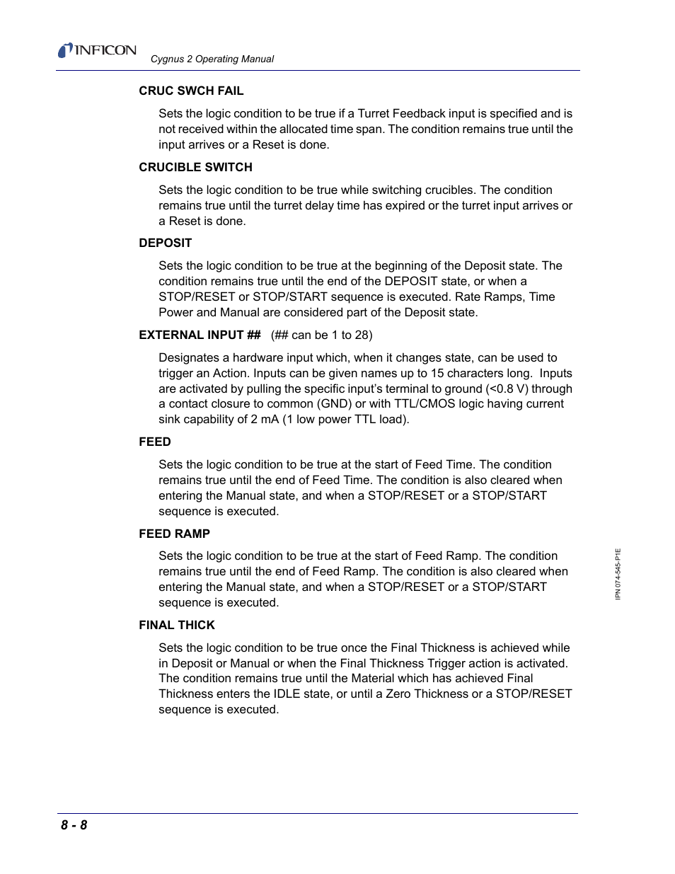 INFICON Cygnus 2 Thin Film Deposition Controller User Manual | Page 138 / 274