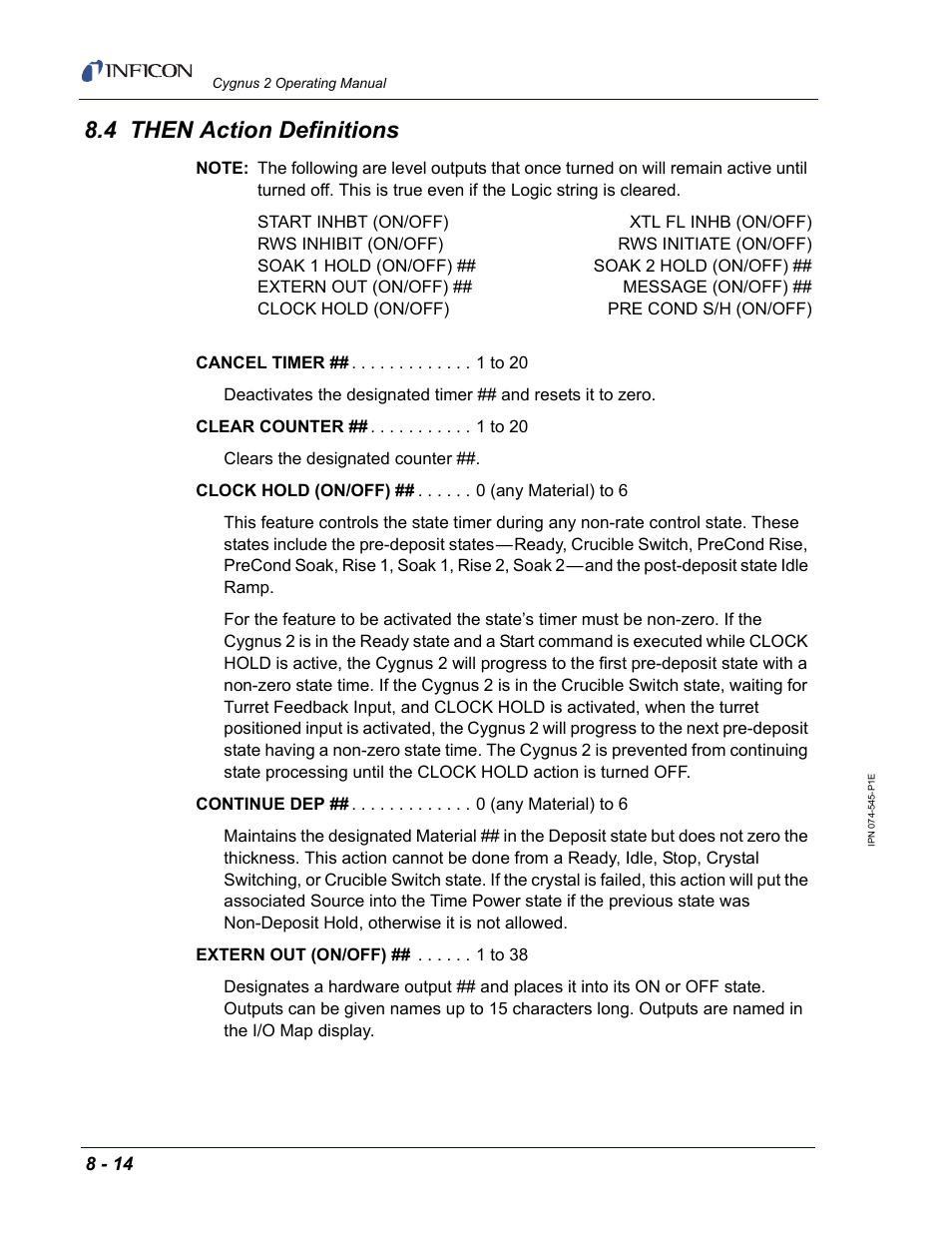 4 then action definitions | INFICON Cygnus 2 Thin Film Deposition Controller User Manual | Page 144 / 274