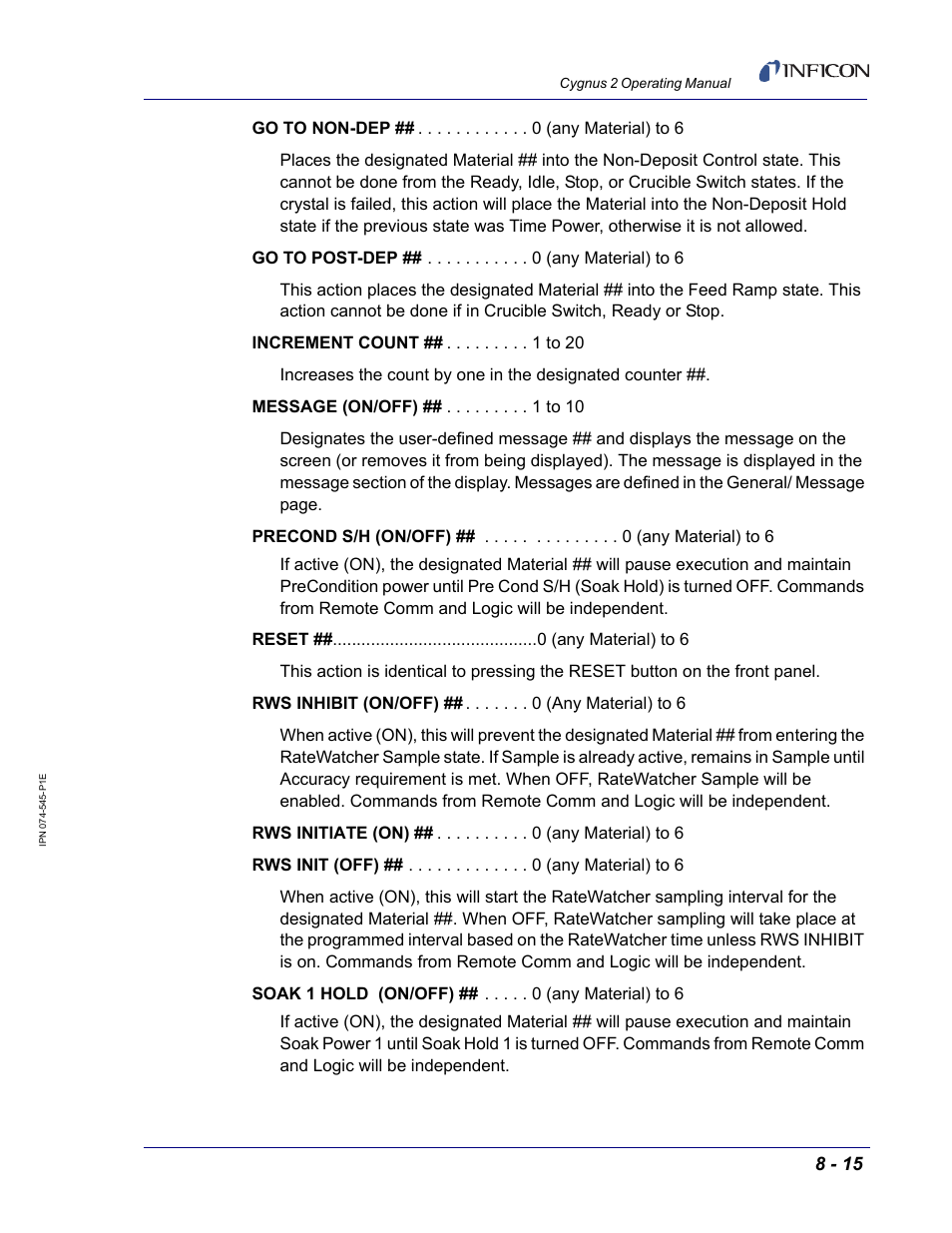 INFICON Cygnus 2 Thin Film Deposition Controller User Manual | Page 145 / 274