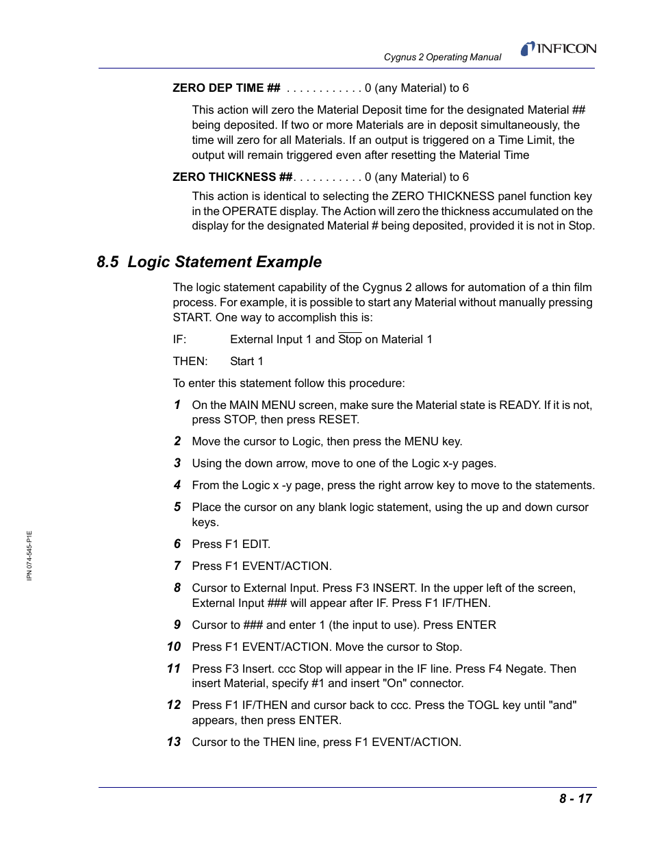 5 logic statement example | INFICON Cygnus 2 Thin Film Deposition Controller User Manual | Page 147 / 274