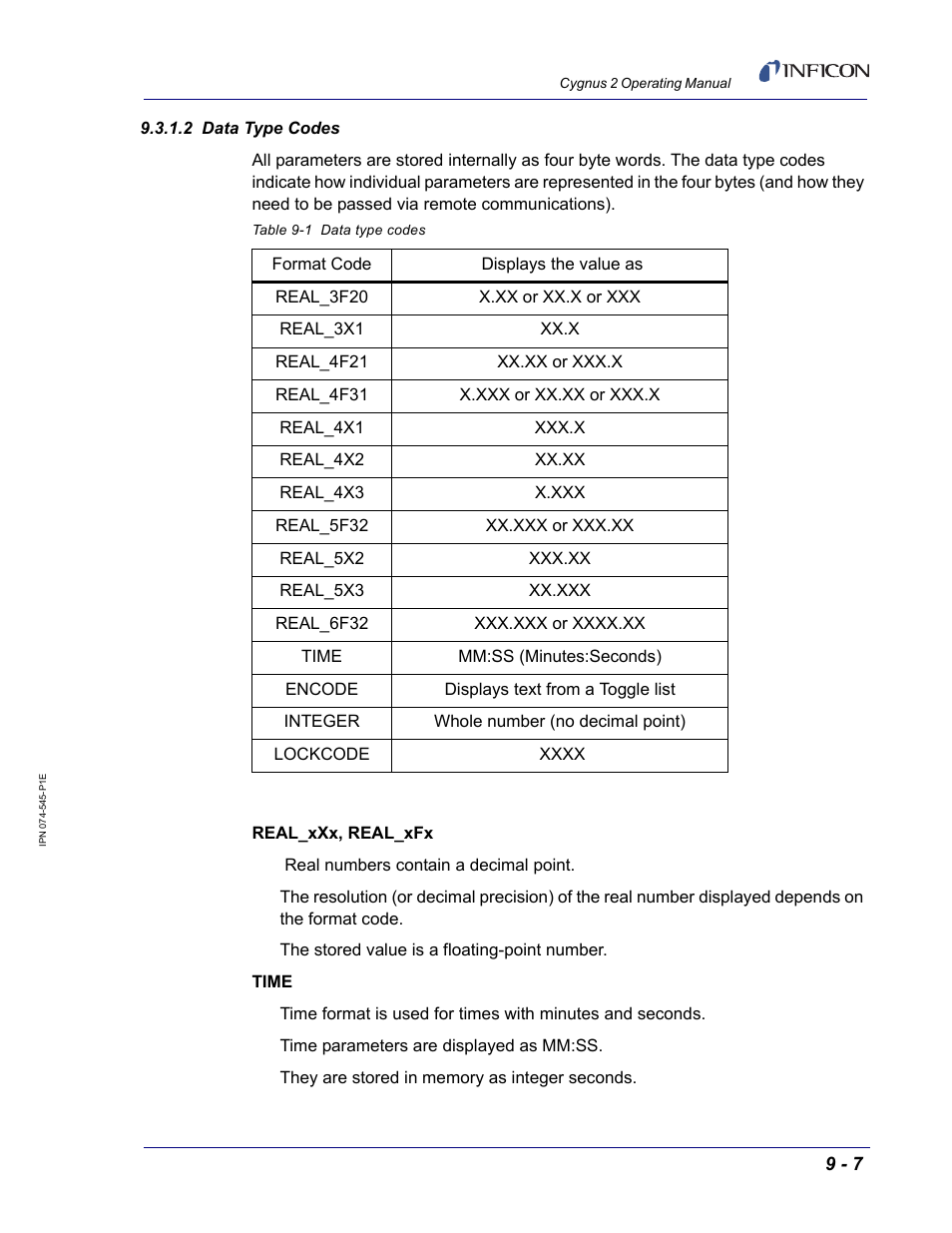 2 data type codes | INFICON Cygnus 2 Thin Film Deposition Controller User Manual | Page 155 / 274