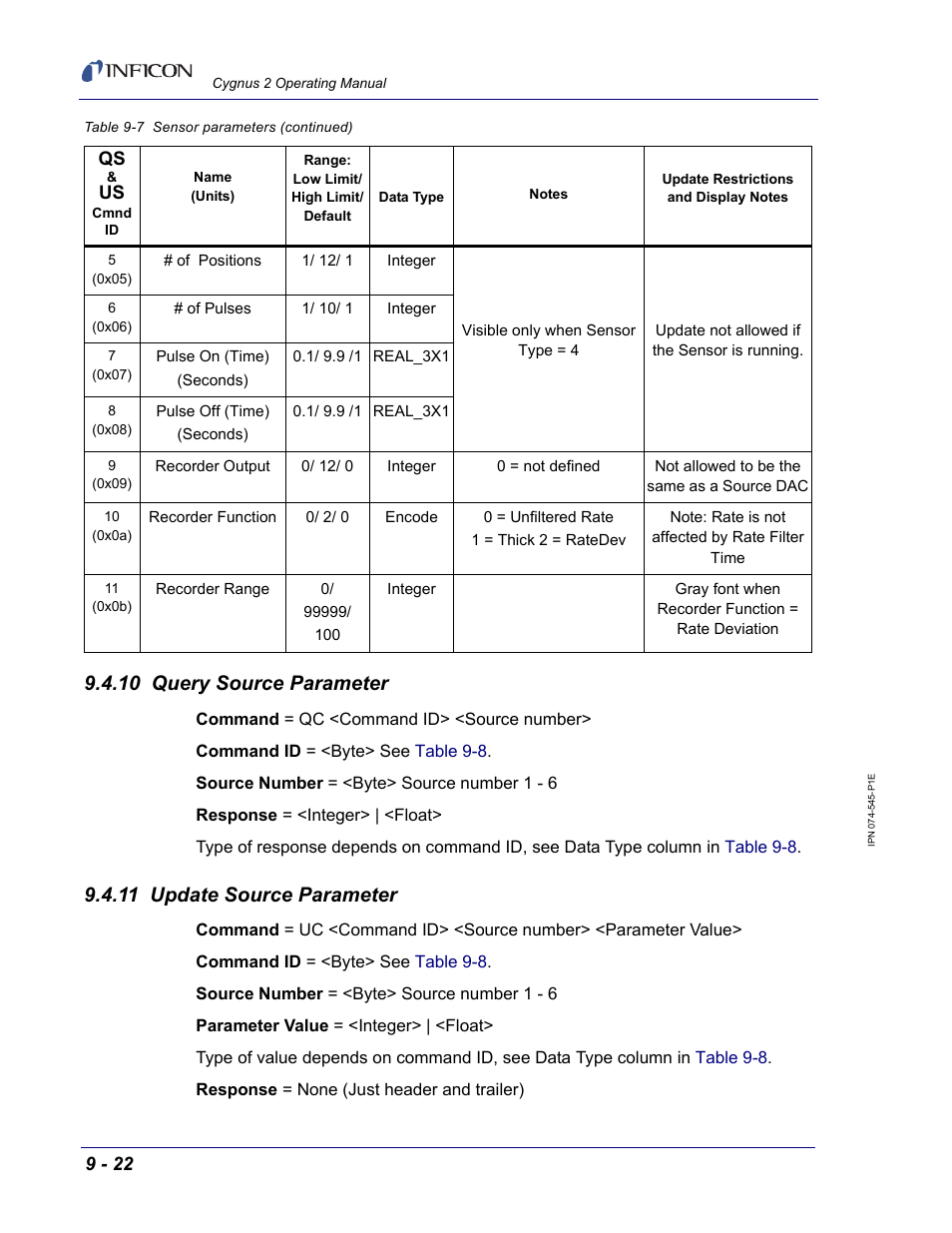 10 query source parameter, 11 update source parameter | INFICON Cygnus 2 Thin Film Deposition Controller User Manual | Page 170 / 274