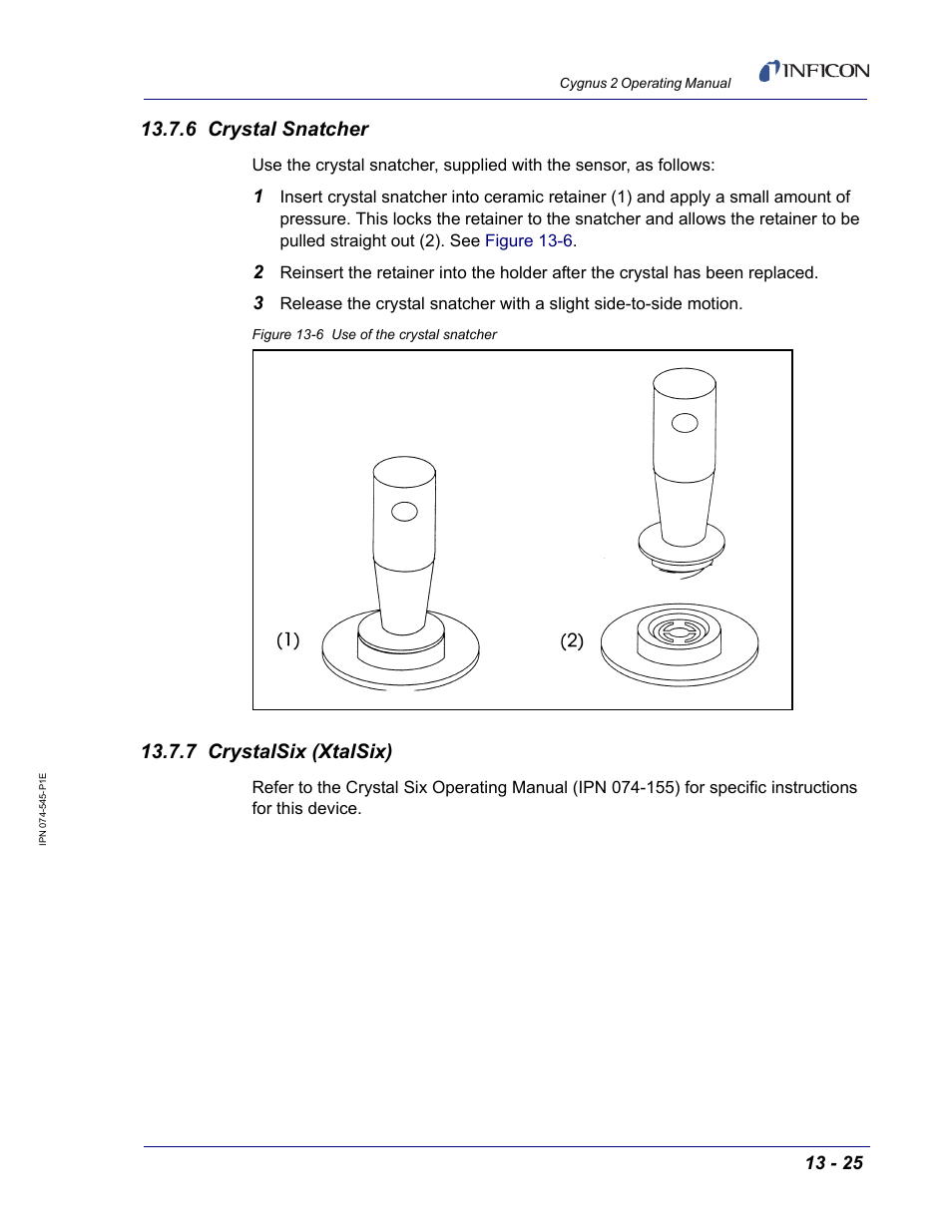 6 crystal snatcher, 7 crystalsix (xtalsix) | INFICON Cygnus 2 Thin Film Deposition Controller User Manual | Page 241 / 274
