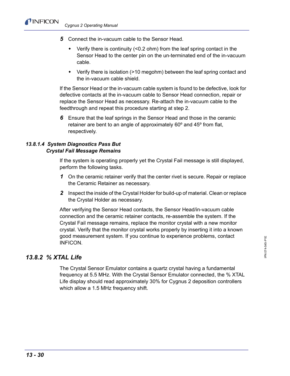 2 % xtal life | INFICON Cygnus 2 Thin Film Deposition Controller User Manual | Page 246 / 274