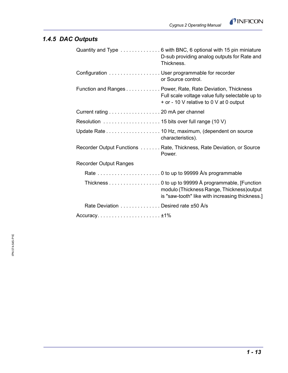 5 dac outputs | INFICON Cygnus 2 Thin Film Deposition Controller User Manual | Page 31 / 274
