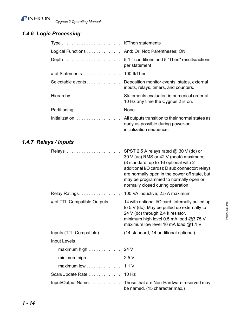 6 logic processing, 7 relays / inputs | INFICON Cygnus 2 Thin Film Deposition Controller User Manual | Page 32 / 274