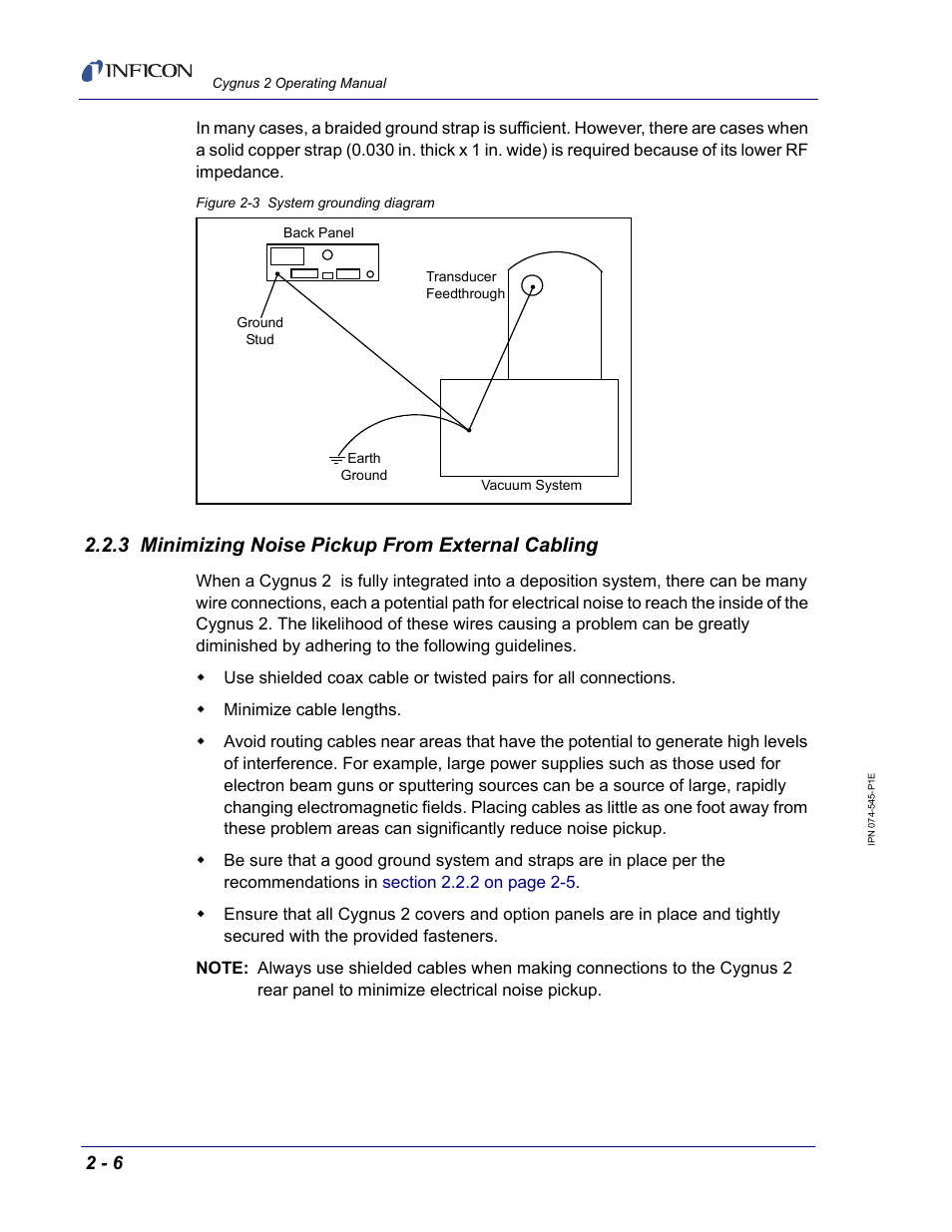 3 minimizing noise pickup from external cabling | INFICON Cygnus 2 Thin Film Deposition Controller User Manual | Page 44 / 274