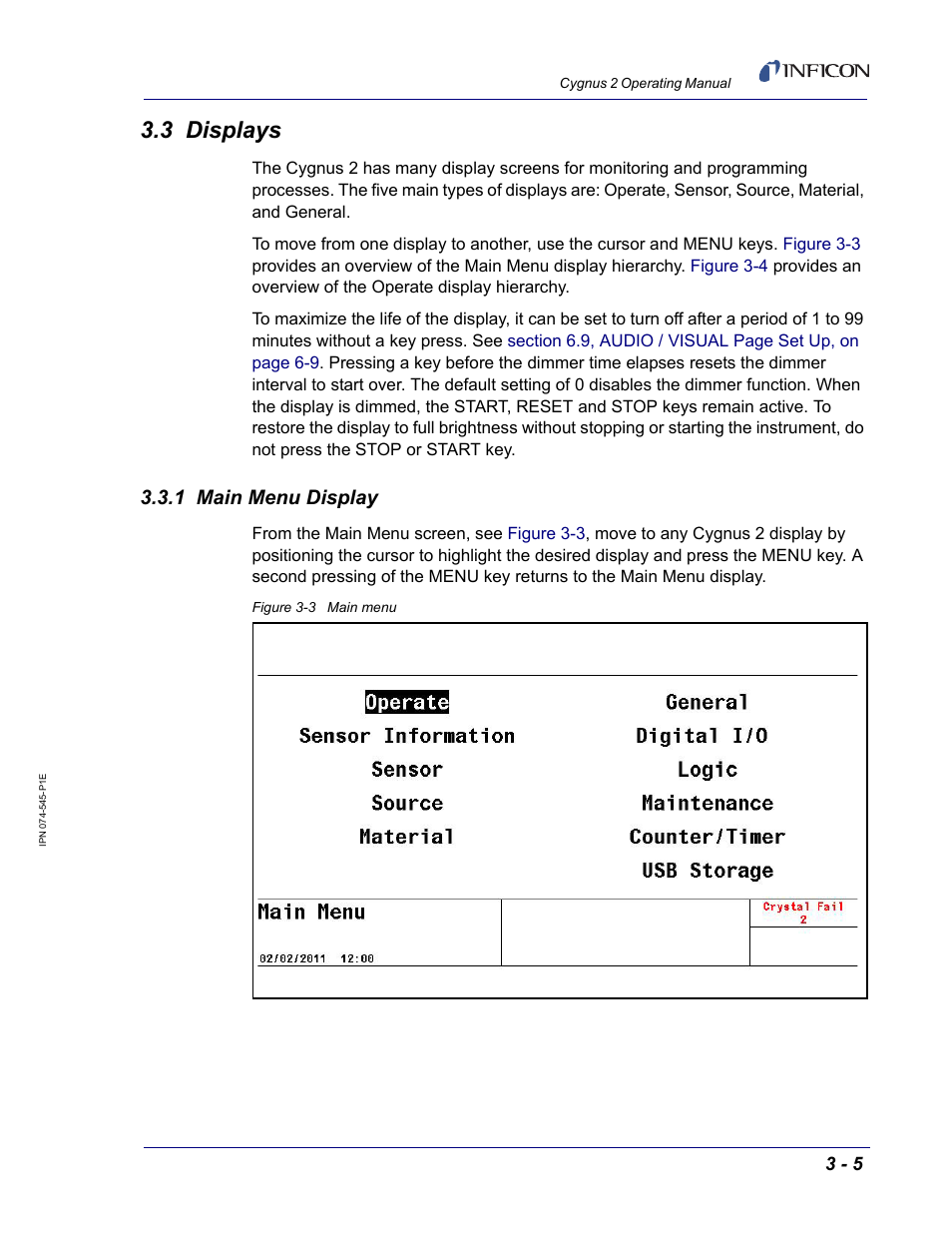 3 displays, 1 main menu display | INFICON Cygnus 2 Thin Film Deposition Controller User Manual | Page 55 / 274