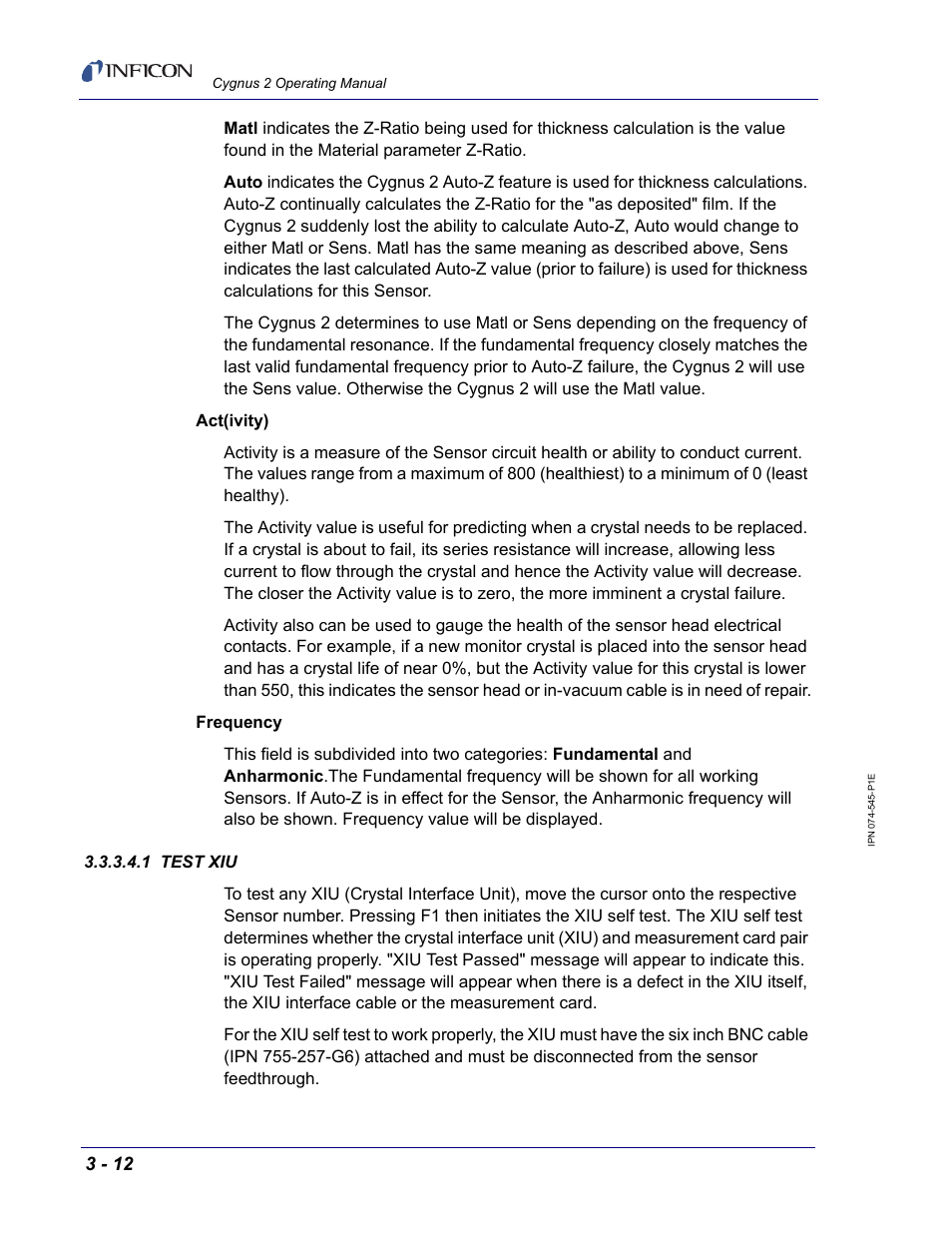 1 test xiu | INFICON Cygnus 2 Thin Film Deposition Controller User Manual | Page 62 / 274