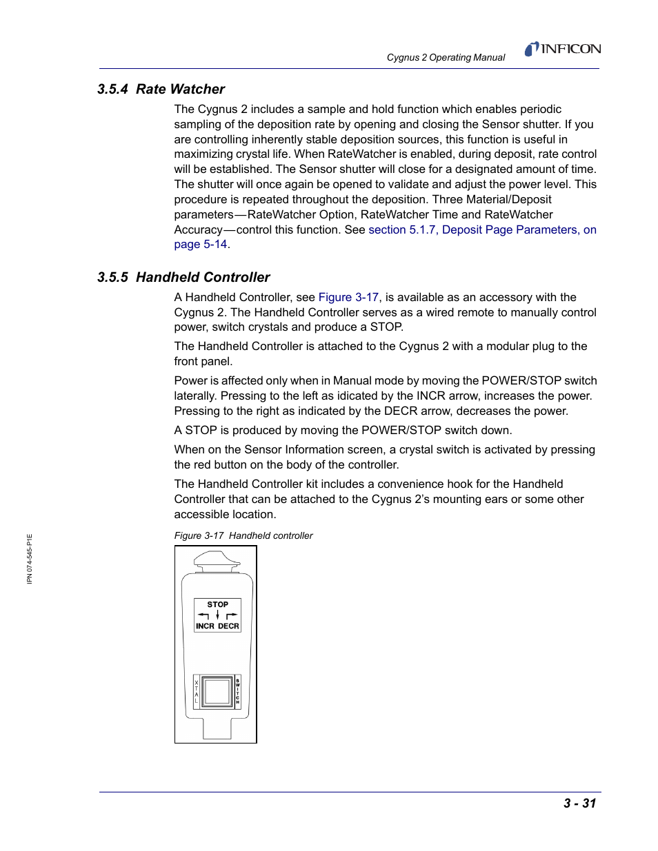 4 rate watcher, 5 handheld controller | INFICON Cygnus 2 Thin Film Deposition Controller User Manual | Page 81 / 274
