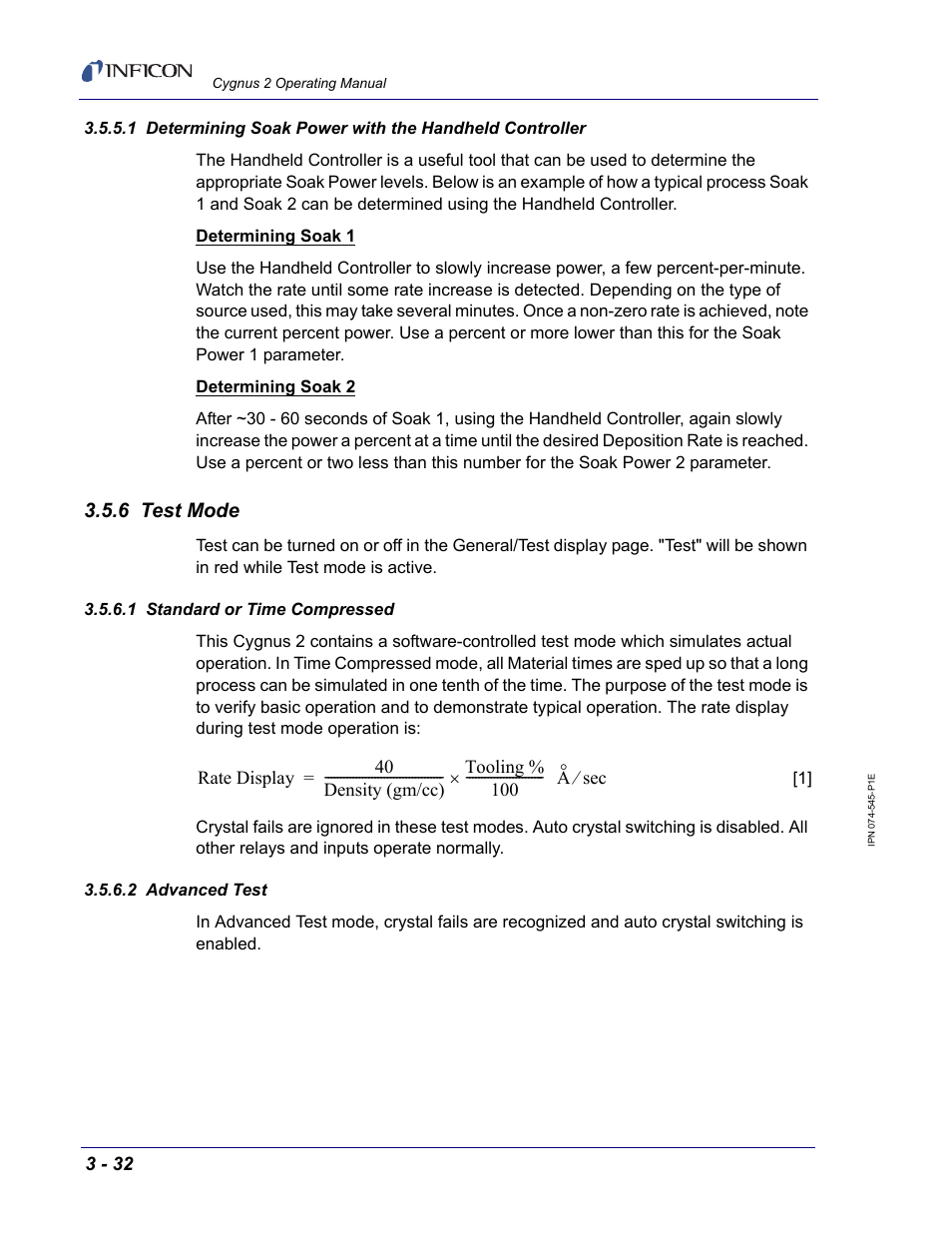 6 test mode, 1 standard or time compressed, 2 advanced test | INFICON Cygnus 2 Thin Film Deposition Controller User Manual | Page 82 / 274