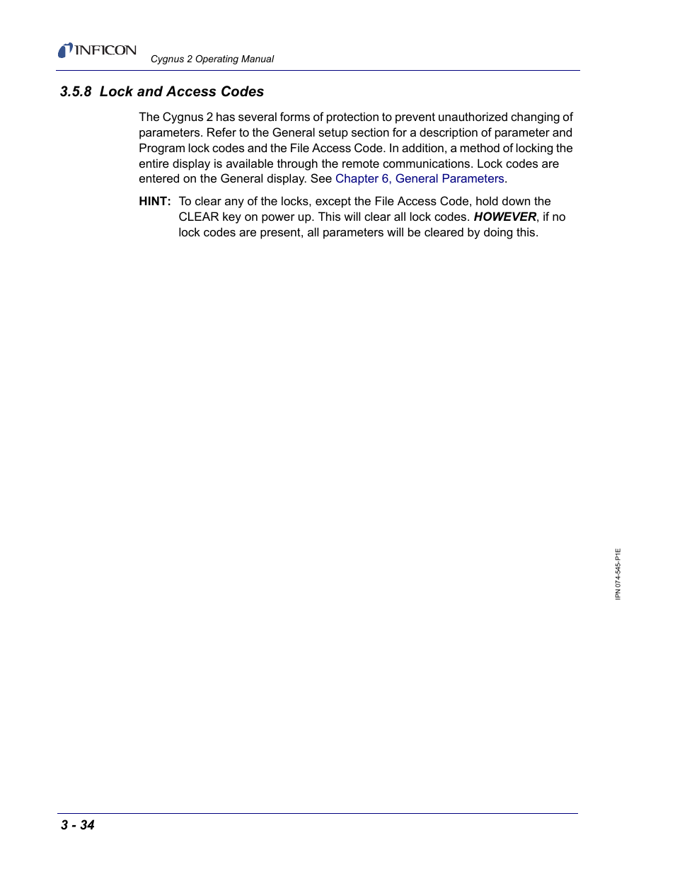 8 lock and access codes | INFICON Cygnus 2 Thin Film Deposition Controller User Manual | Page 84 / 274