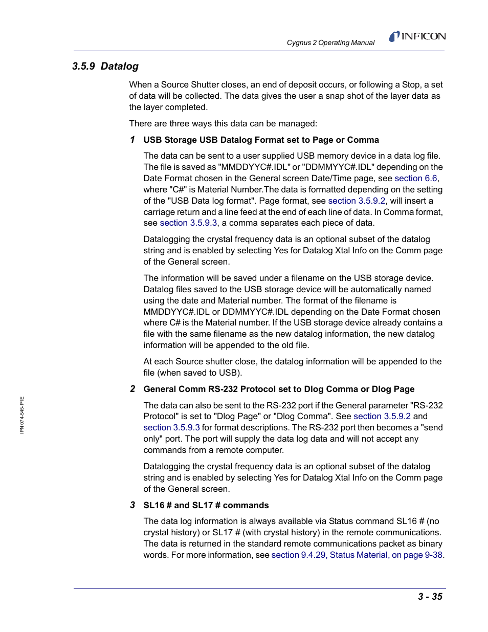 9 datalog | INFICON Cygnus 2 Thin Film Deposition Controller User Manual | Page 85 / 274