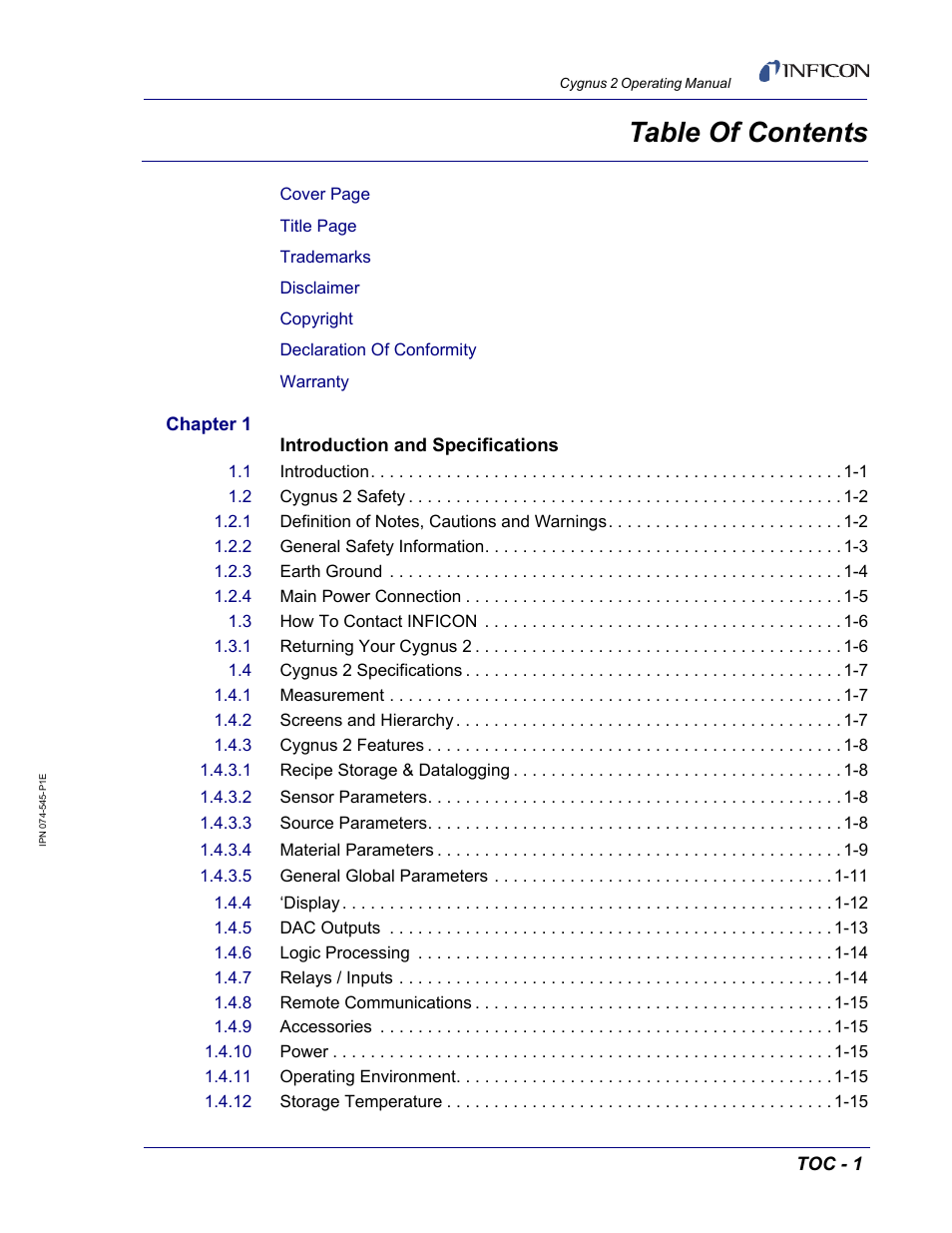 INFICON Cygnus 2 Thin Film Deposition Controller User Manual | Page 9 / 274