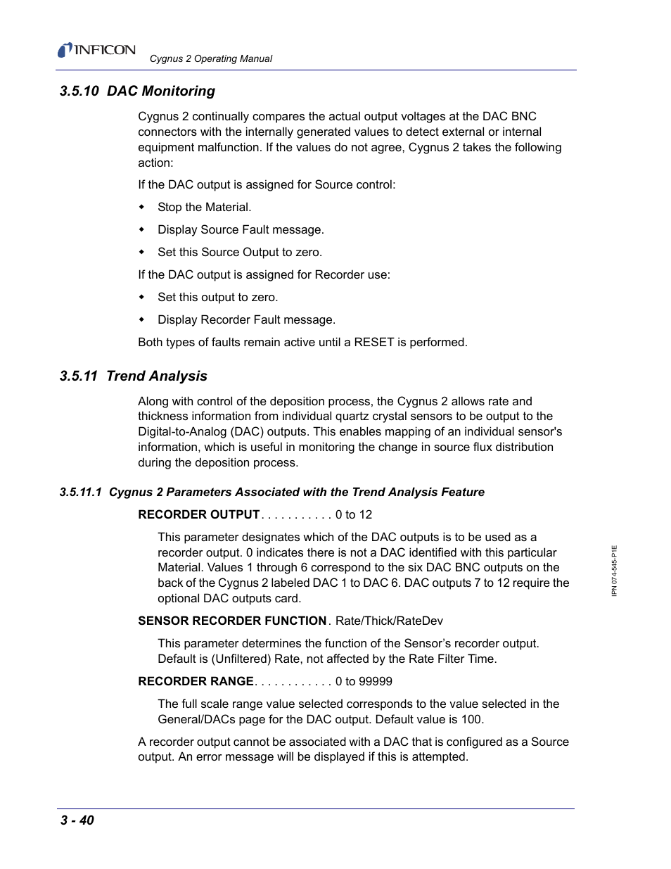 10 dac monitoring, 11 trend analysis | INFICON Cygnus 2 Thin Film Deposition Controller User Manual | Page 90 / 274