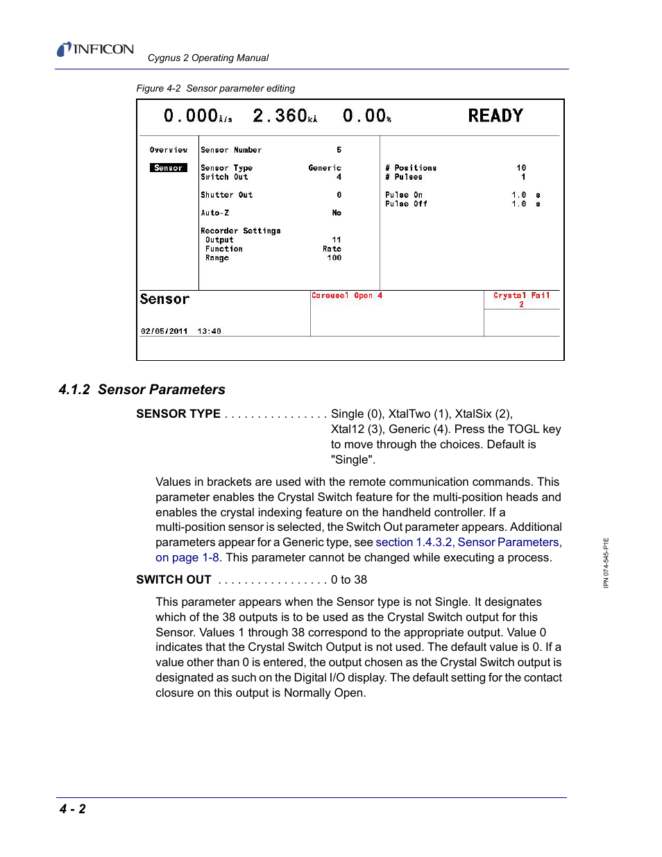 2 sensor parameters, For p, Figure 4-2 | INFICON Cygnus 2 Thin Film Deposition Controller User Manual | Page 92 / 274