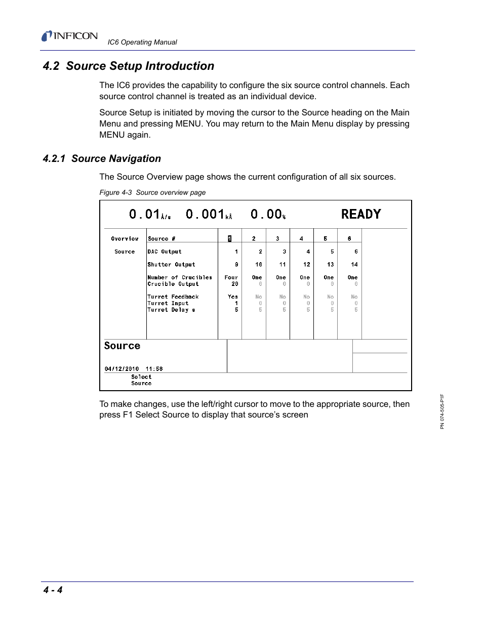 2 source setup introduction, 1 source navigation, N. see | Section 4.2 | INFICON IC6 Thin Film Deposition Controller User Manual | Page 104 / 332