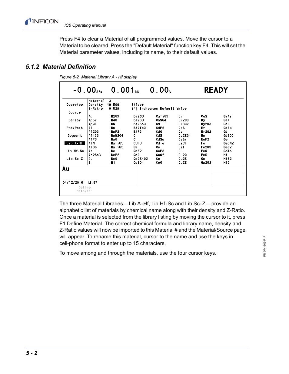2 material definition, Section 5.1.2, Section | INFICON IC6 Thin Film Deposition Controller User Manual | Page 110 / 332