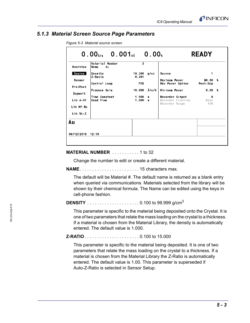 Figure, 3 material screen source page parameters | INFICON IC6 Thin Film Deposition Controller User Manual | Page 111 / 332