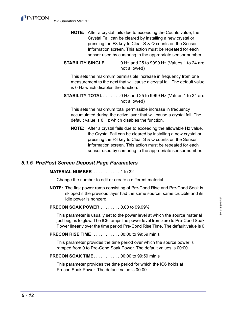 5 pre/post screen deposit page parameters | INFICON IC6 Thin Film Deposition Controller User Manual | Page 120 / 332