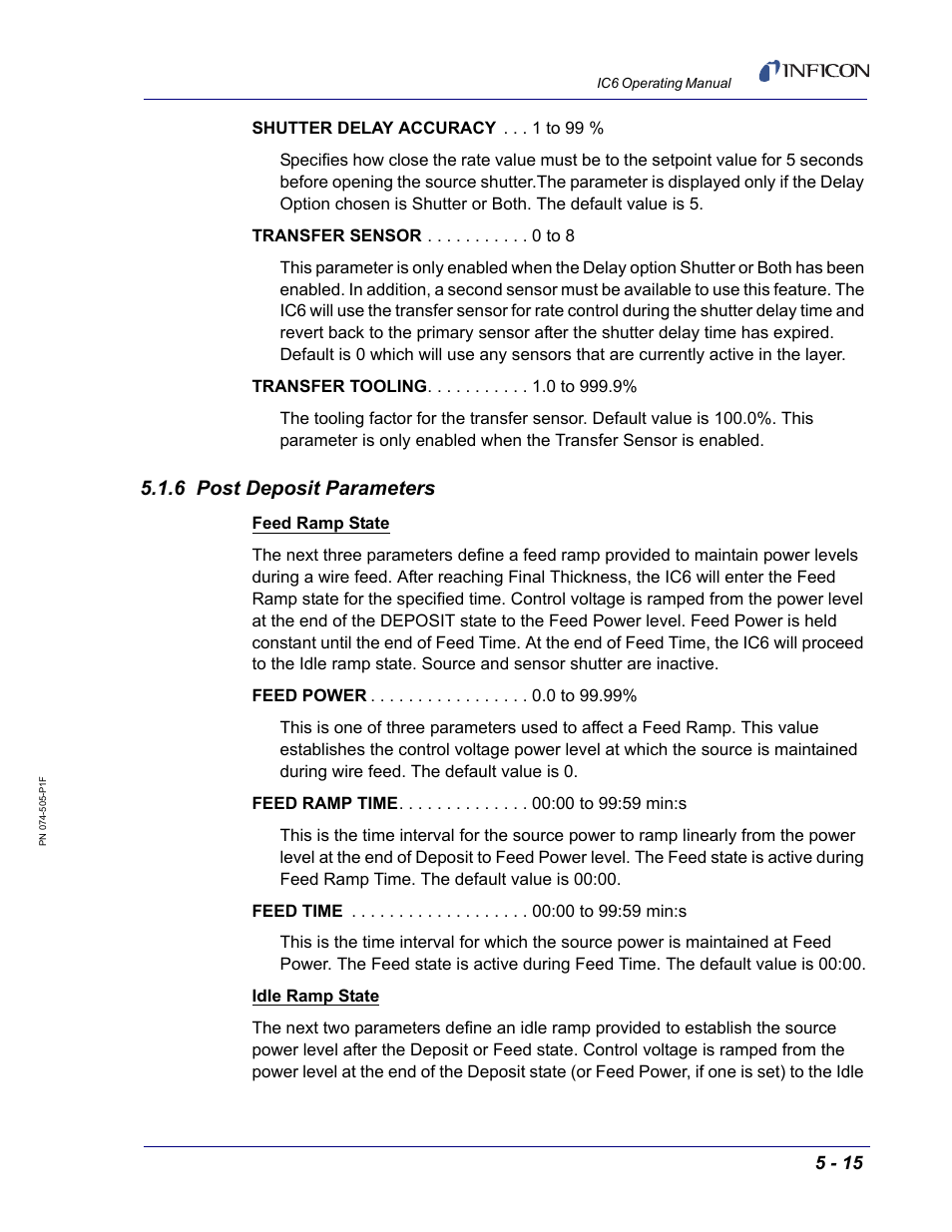 6 post deposit parameters | INFICON IC6 Thin Film Deposition Controller User Manual | Page 123 / 332