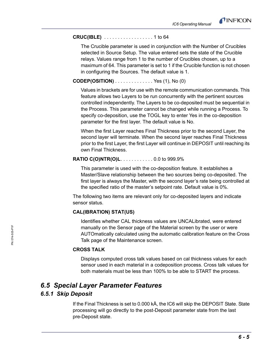 5 special layer parameter features, 1 skip deposit | INFICON IC6 Thin Film Deposition Controller User Manual | Page 133 / 332