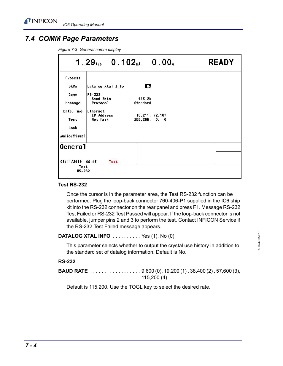 4 comm page parameters | INFICON IC6 Thin Film Deposition Controller User Manual | Page 138 / 332