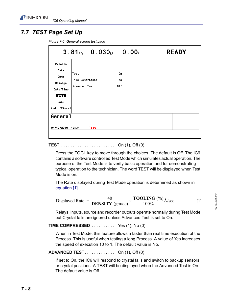 7 test page set up | INFICON IC6 Thin Film Deposition Controller User Manual | Page 142 / 332