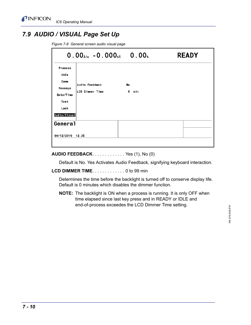 Pressing, 9 audio / visual page set up | INFICON IC6 Thin Film Deposition Controller User Manual | Page 144 / 332