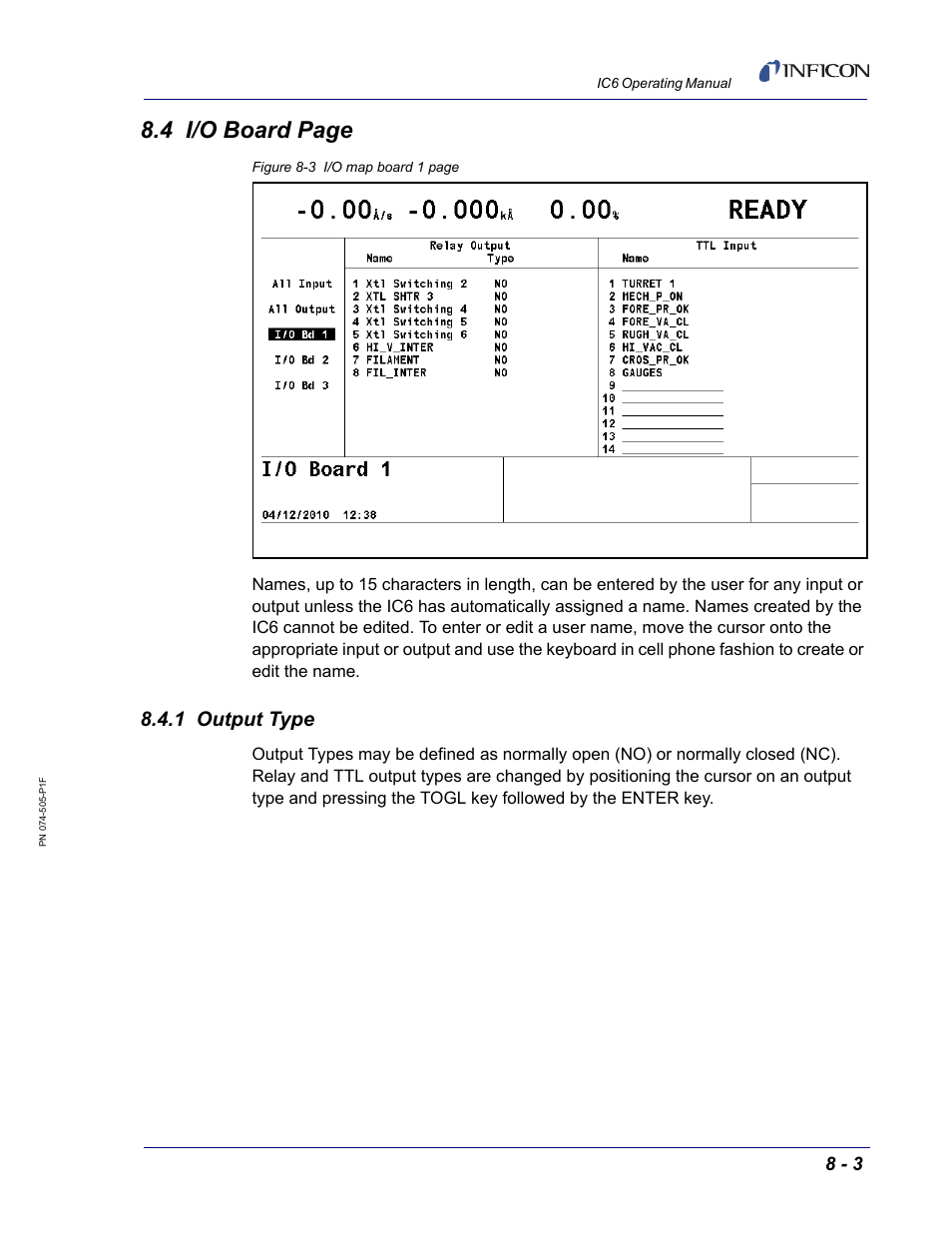 1 output type, 4 i/o board page | INFICON IC6 Thin Film Deposition Controller User Manual | Page 147 / 332