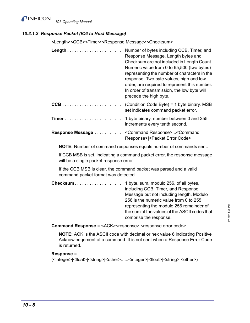 2 response packet (ic6 to host message) | INFICON IC6 Thin Film Deposition Controller User Manual | Page 178 / 332