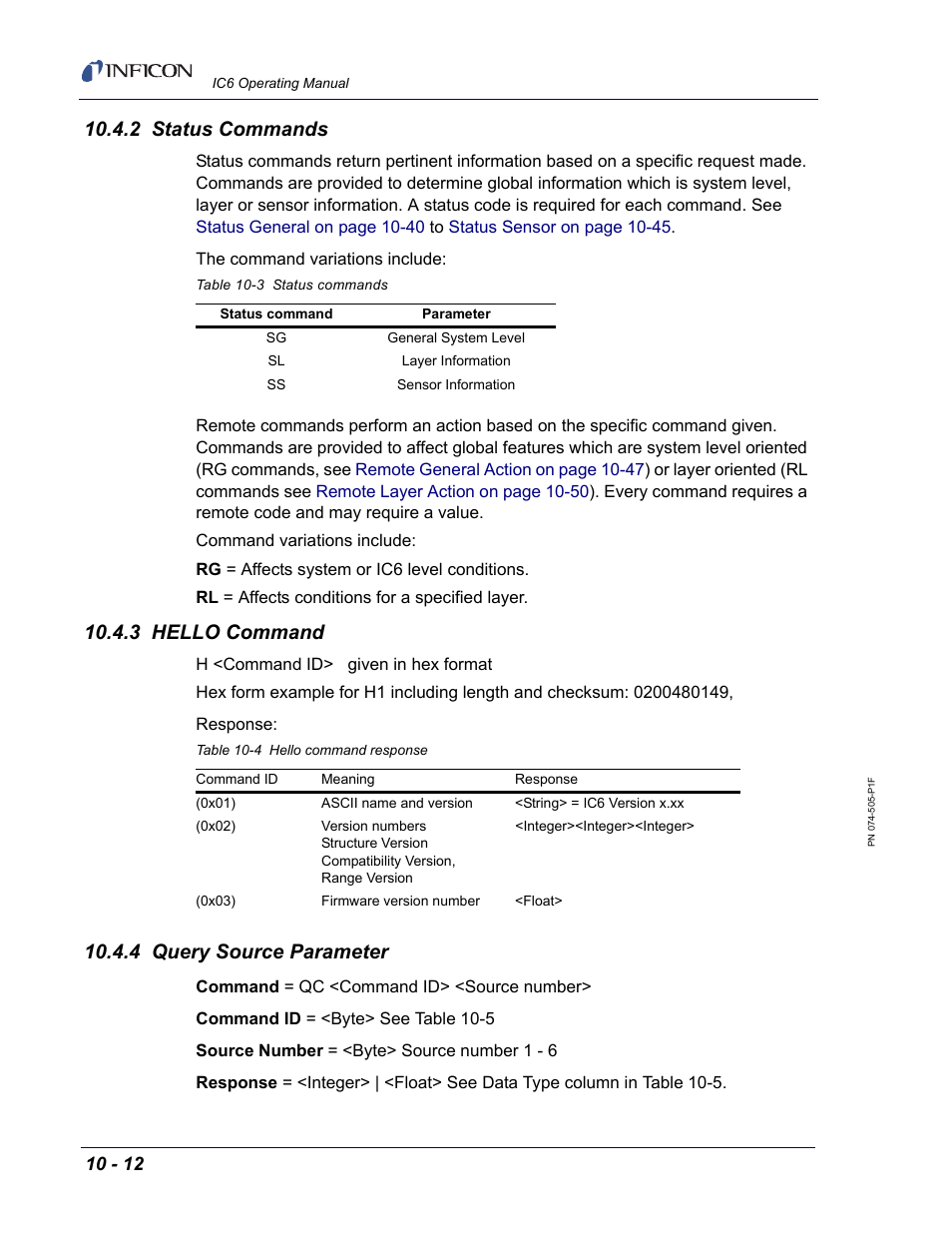 2 status commands, 3 hello command, 4 query source parameter | INFICON IC6 Thin Film Deposition Controller User Manual | Page 182 / 332