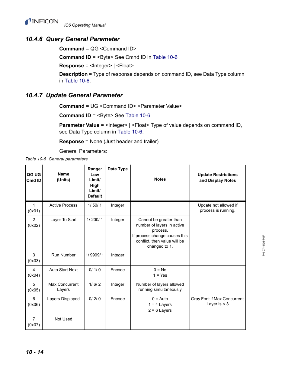 6 query general parameter, 7 update general parameter | INFICON IC6 Thin Film Deposition Controller User Manual | Page 184 / 332